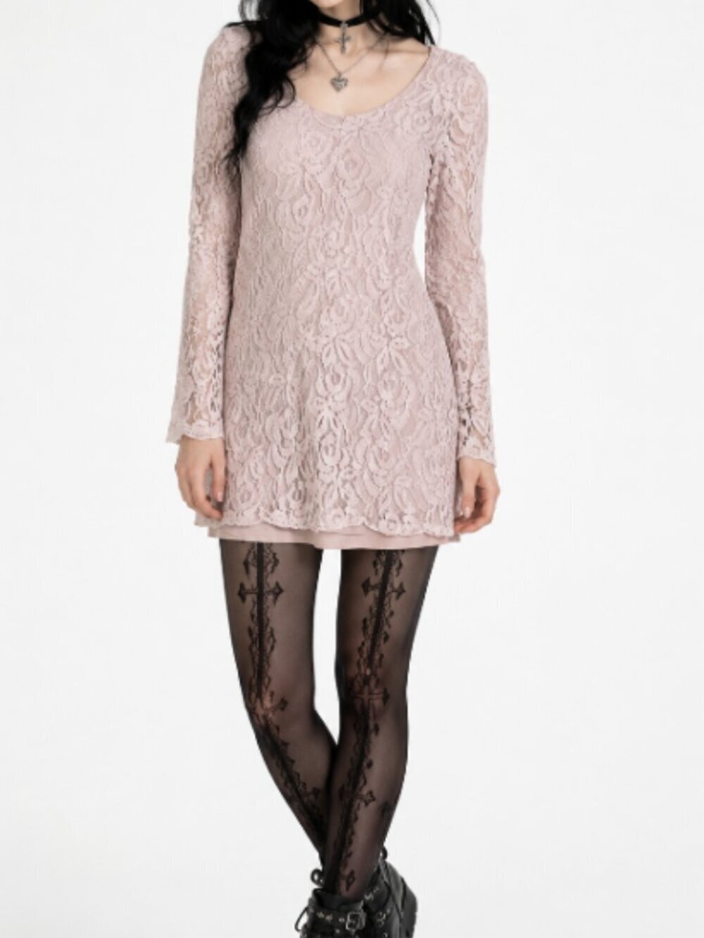 Pastel Goth Mini Dress Dusty Rose Lace Fairy Grunge Whimsygoth Size L